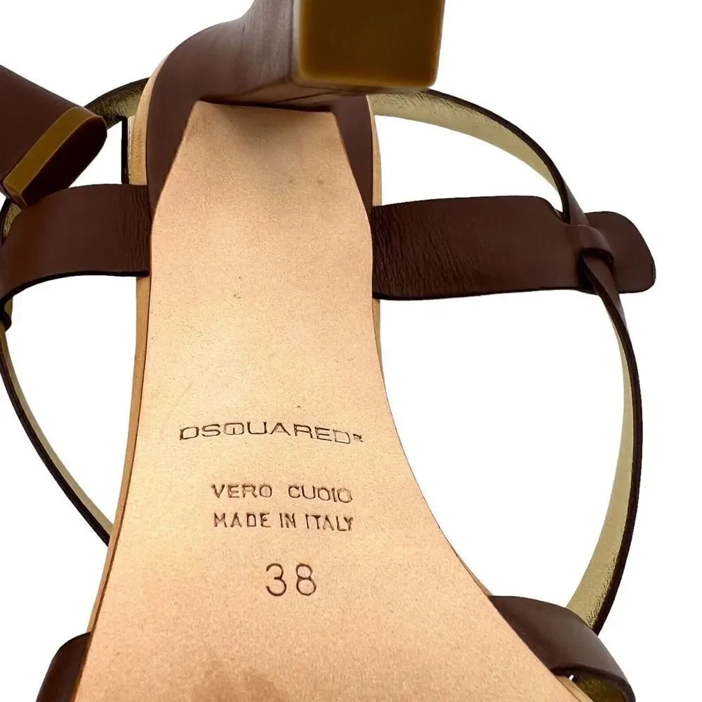 New DSQUARED 2 Women US 8 Brown Shoes Leather Heels Ankle Strap Pump Sandals